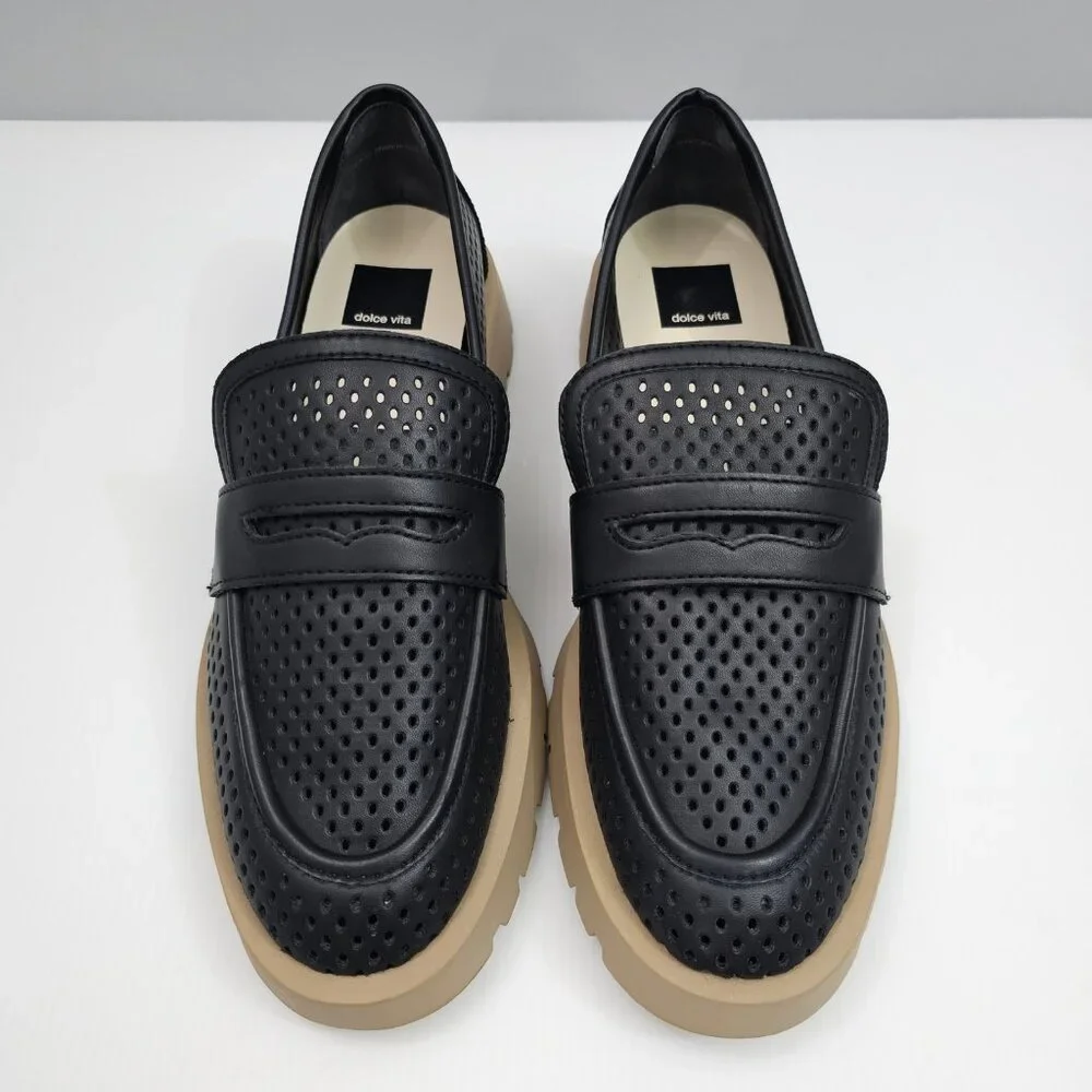 Dolce Vita Malila Penny Loafer Womens 10 Black Leather Chunky Lug Sole NEW